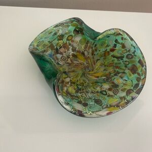 Vintage Murano style Hand blown Glass candy dish. Polychrome “tutti Fruti”.